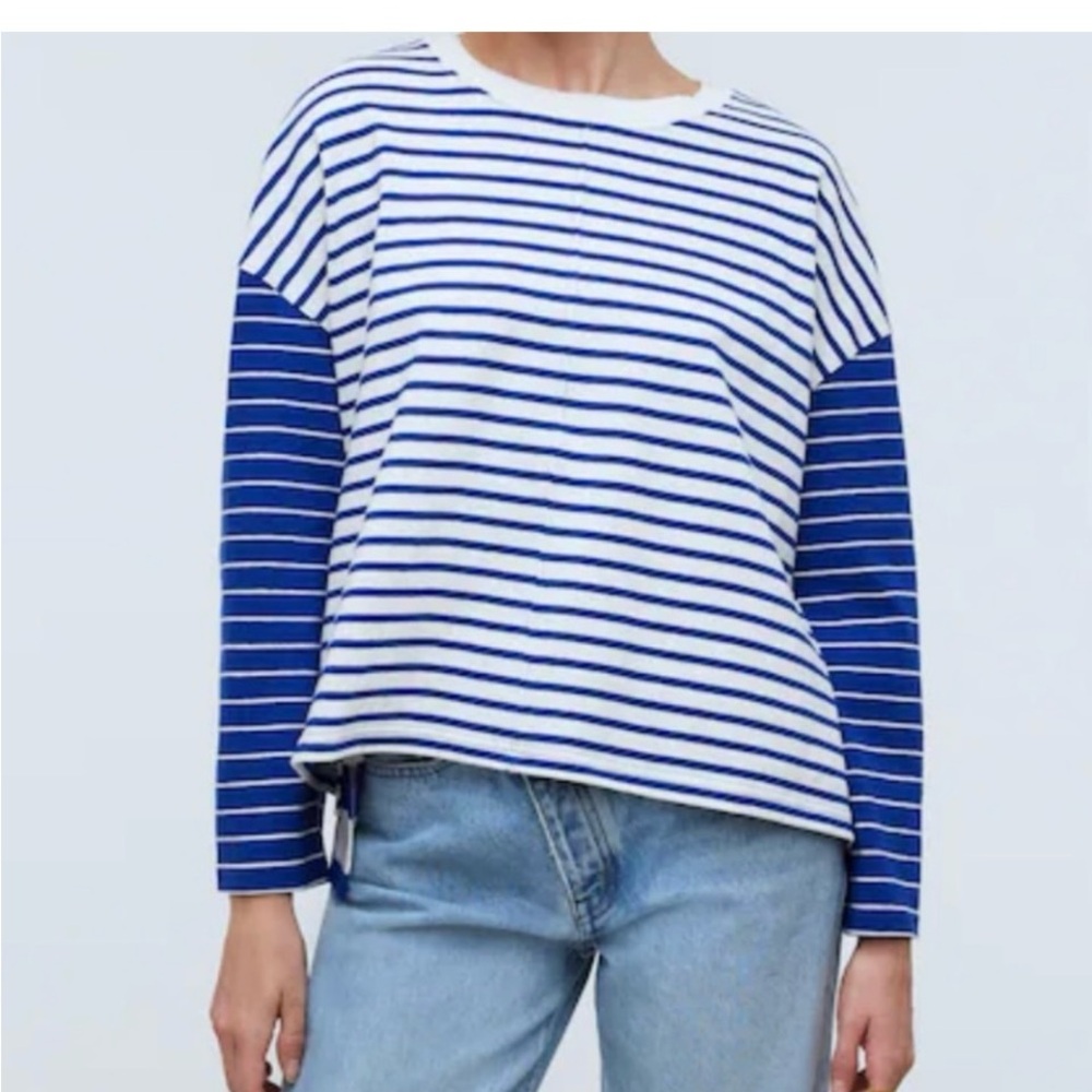 Madewell Navy and White Striped Long Sleeve Tee